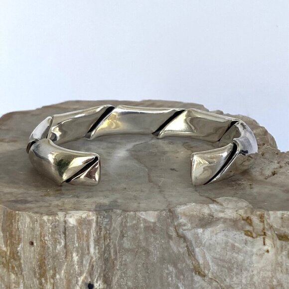 Sterling Silver 925 Heavy Chunky Oval Twisted Cuff Bracelet Sz 6.5" 33g - Picture 7 of 16